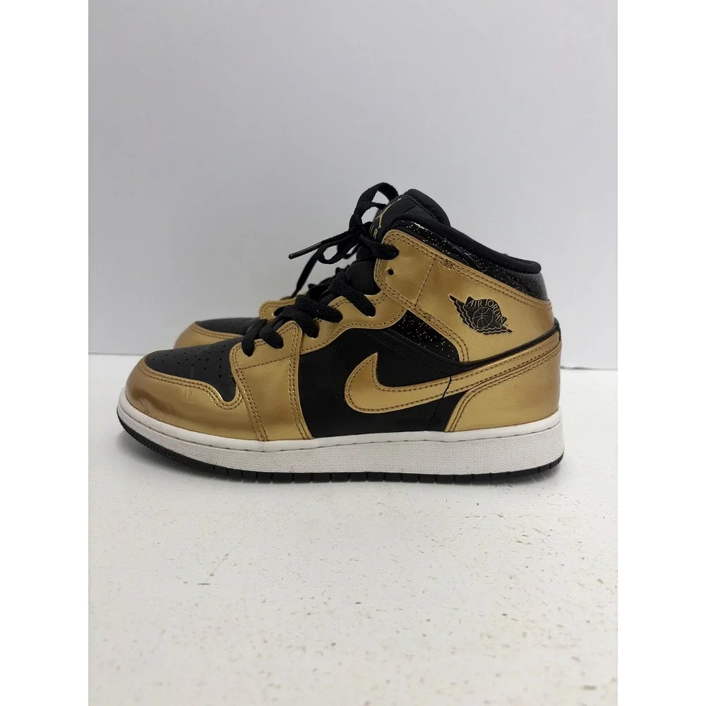 Air Jordan 1 Mid SE GS Black Metallic Gold Sneakers DR6967-071 Kids Size 7Y - Picture 3 of 8